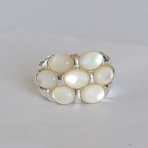 Vintage Boho Sterling Silver Mother of Pearl Cabochon Wide Chunky Cocktail Ring